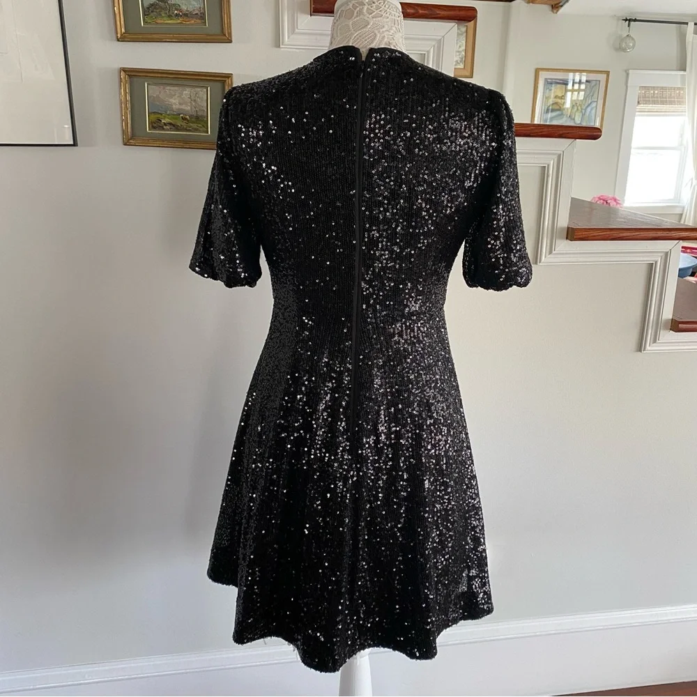 GAL MEETS GLAM Black Sequin Dress Short Sleeves Sz 4 - Picture 4 of 6